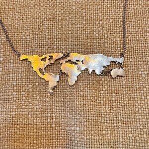 Vintage Gold World Map Necklace adjustable 18-22”